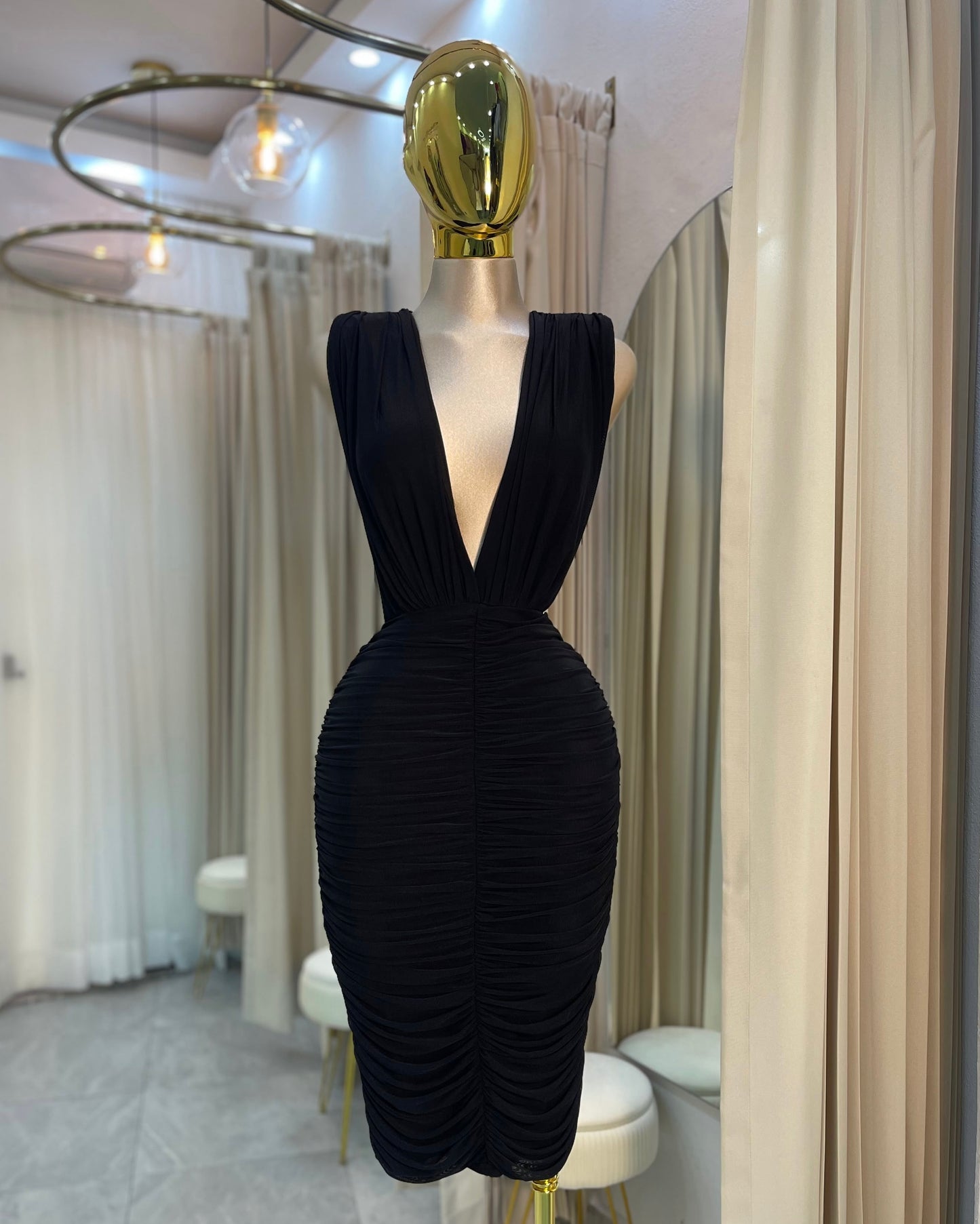 VESTIDO MIDI MESH HOMBRERAS NEGRO