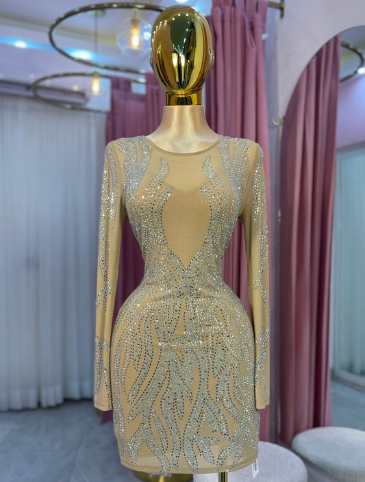 VESTIDO CRISTALES MANGA LARGA LLAMAS