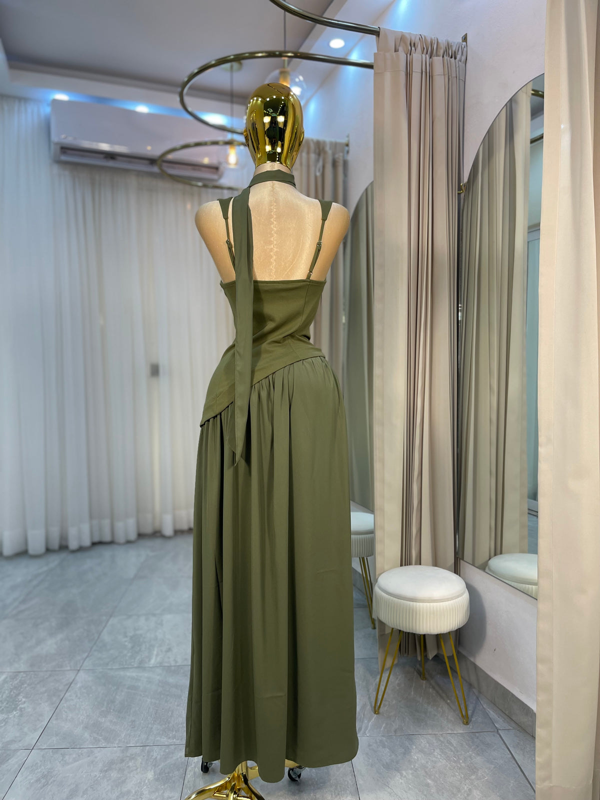 VESTIDO MAXI ASIMETRICO BUST OLIVO