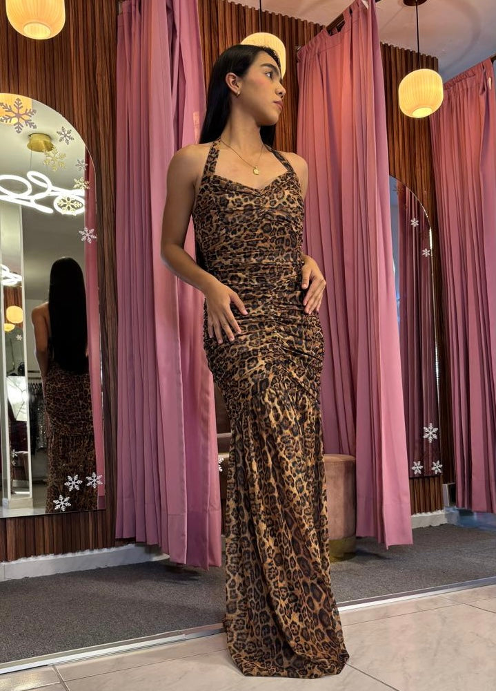 VESTIDO MAXI HALTER LEOPARDO