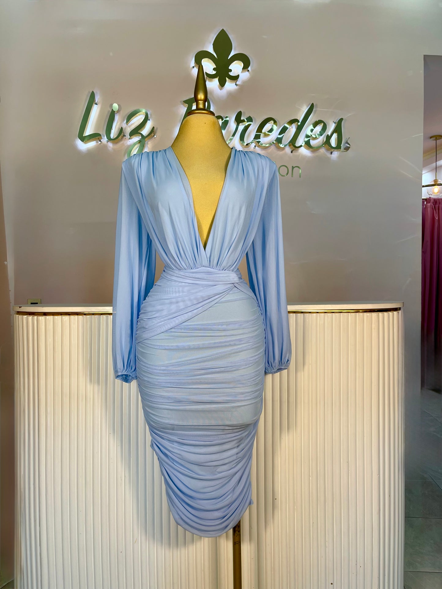 VESTIDO MIDI MESH MANGA CRUZADO