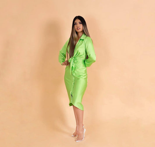 VESTIDO-MIDI SATIN MANGA LARGA CON BOTENES
