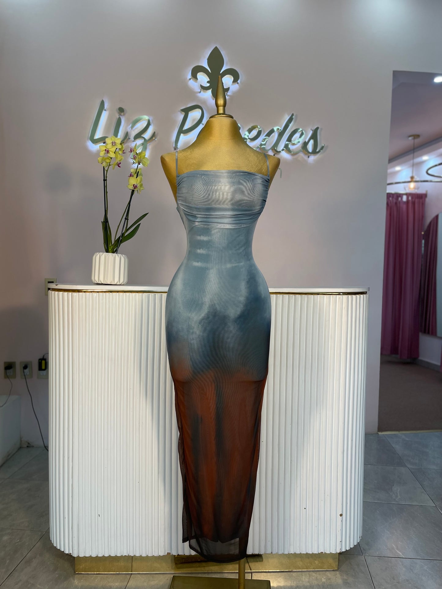 VESTIDO MAXI TIRANTES AZUL/CAFE