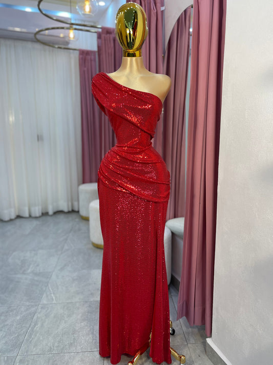 VESTIDO-MAXI ASIMETRICO BRILLOS UNA MANGA