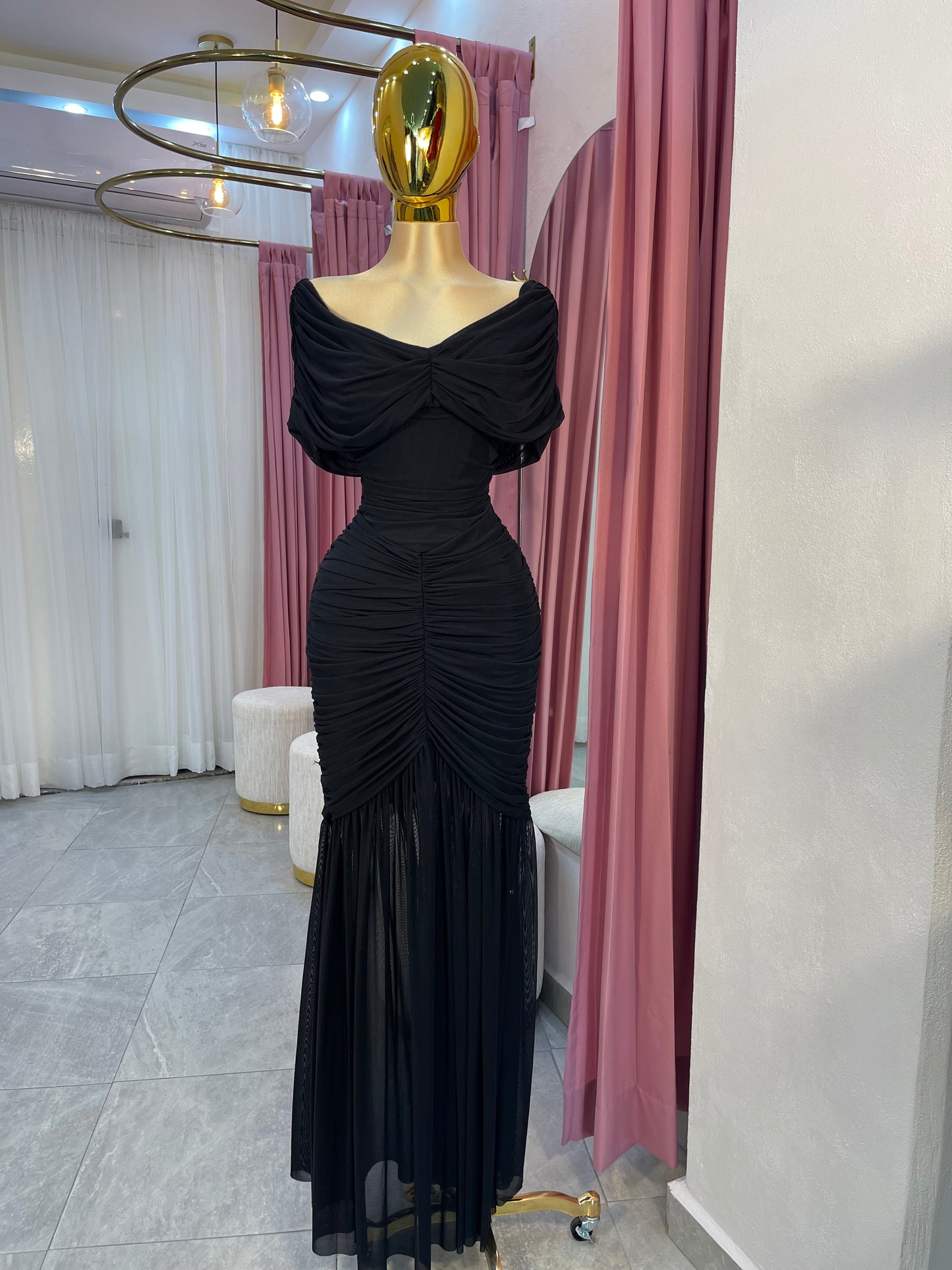VESTIDO MAXI MESH OFF SHOULDER