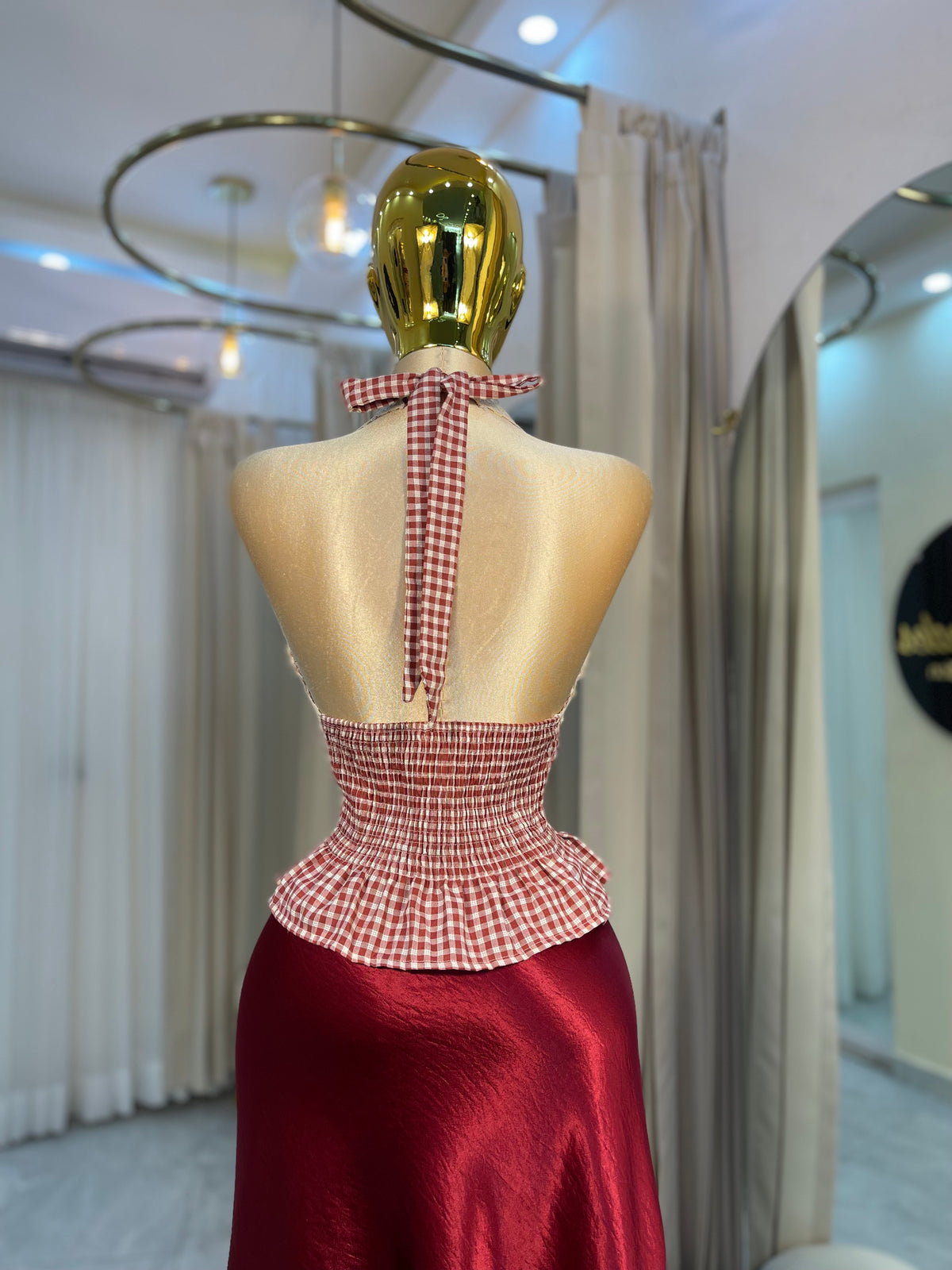 TOP HALTER CUADROS ROJO