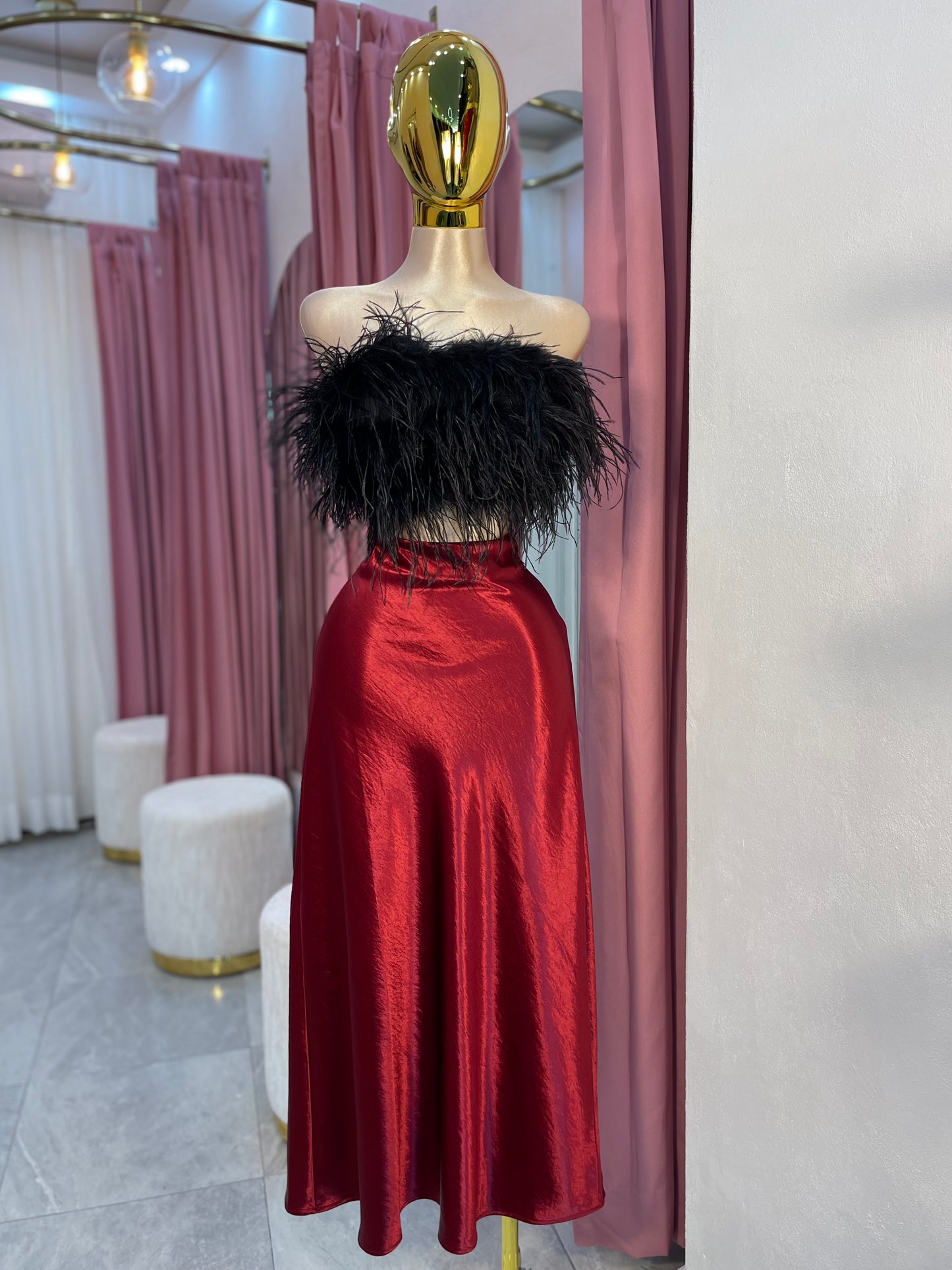 FALDA MAXI SATEN RED