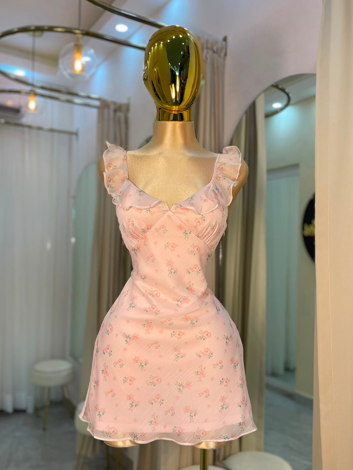 VESTIDO MINI CUELLO V ROSA