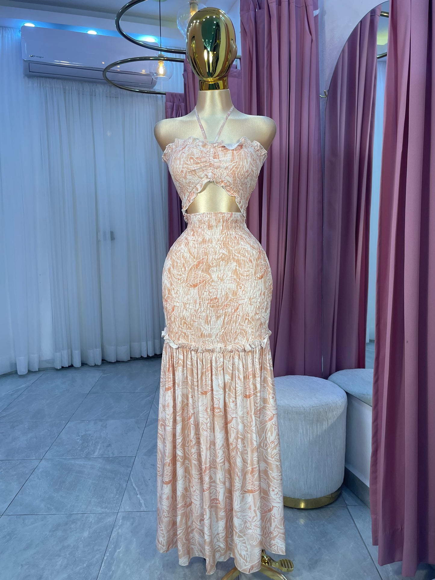 VESTIDO MAXI CORRUGADO STRAPLESS