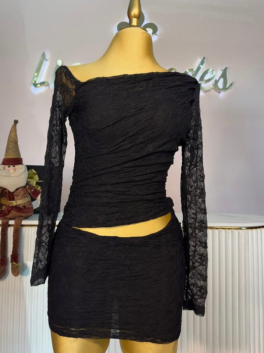 VESTIDO MINI NEGRO OFF SHOULDER ENCAJE