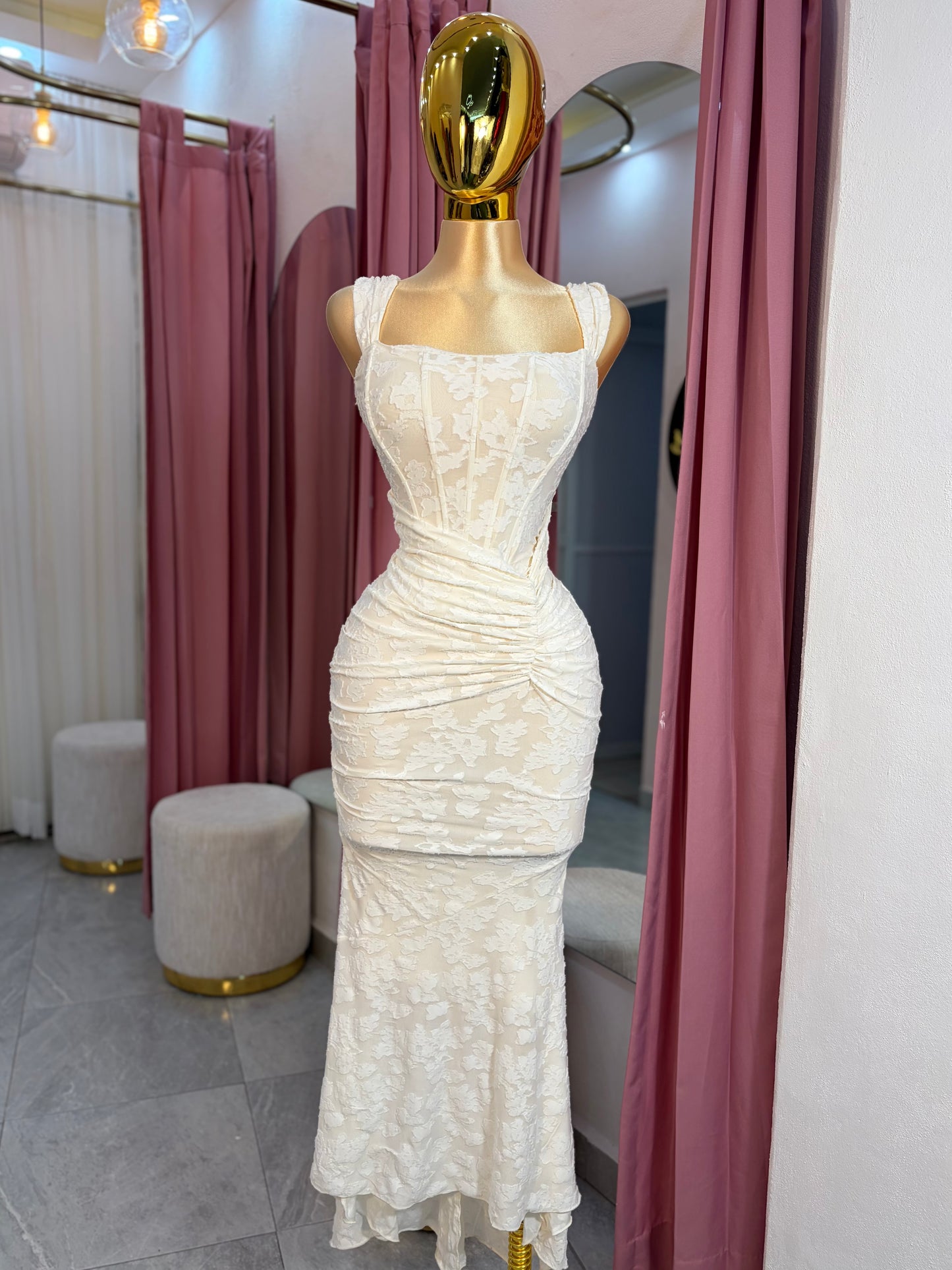 VESTIDO MIDI BEIGE CORSET