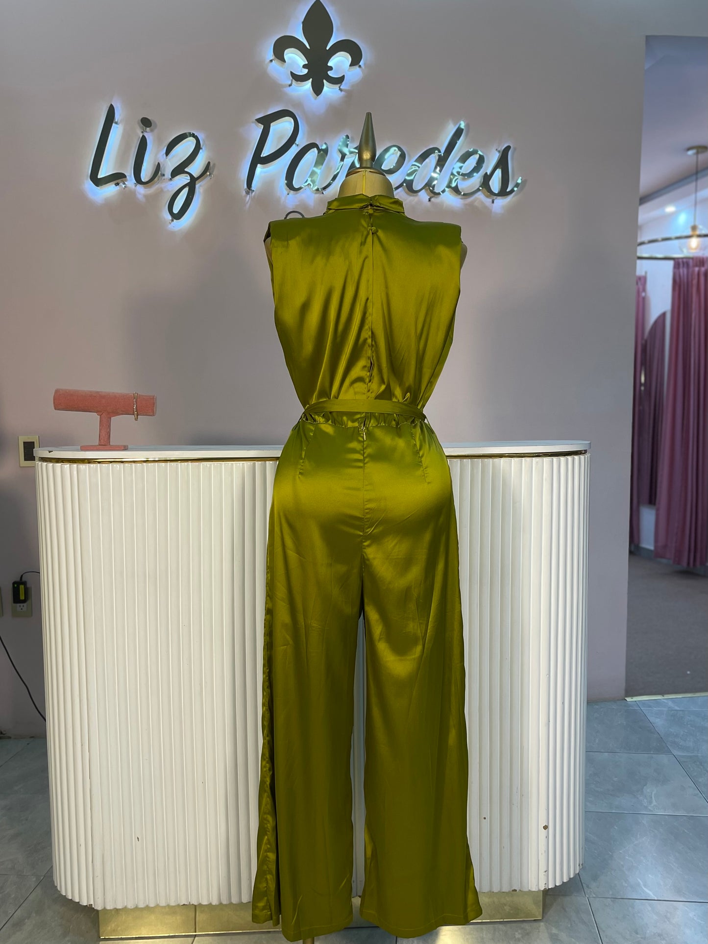JUMPSUIT VERDE OLIVO SATIN