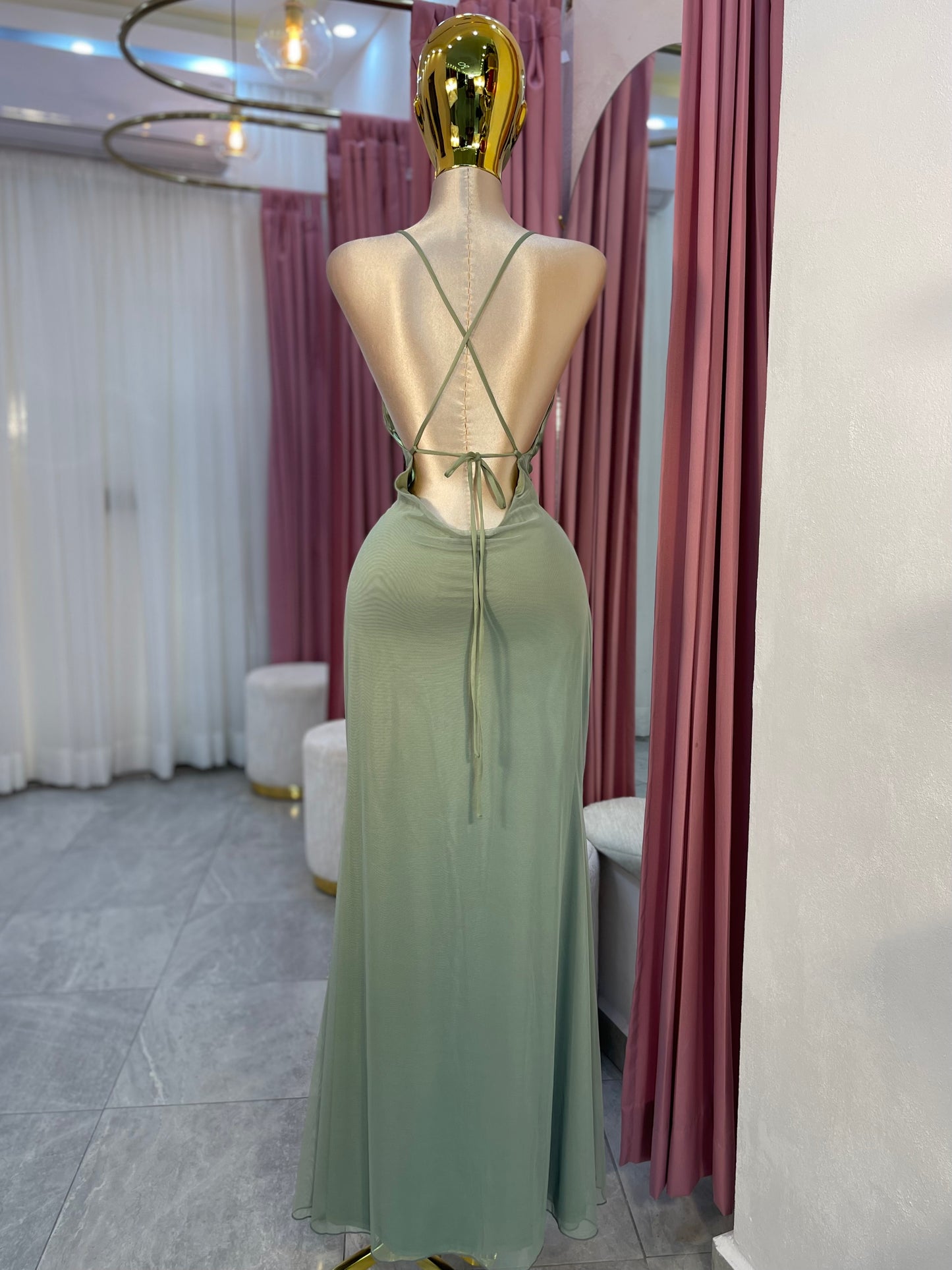 VESTIDO MAXI APLICACION SATIN/MESH