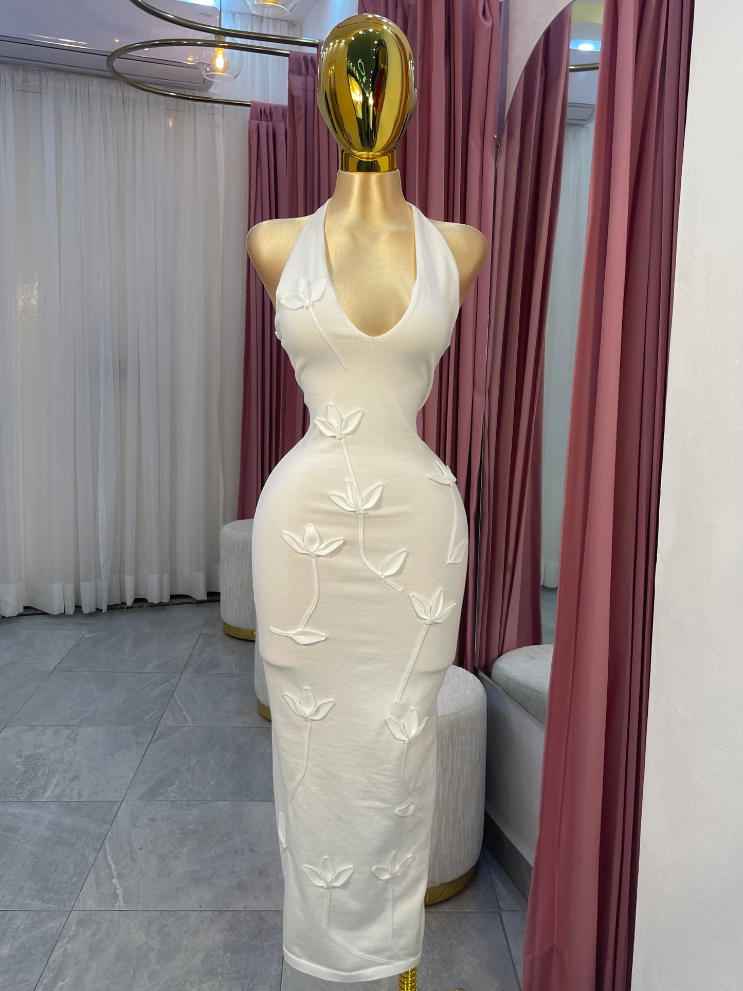 VESTIDO BLANCO HALTER PUNTO