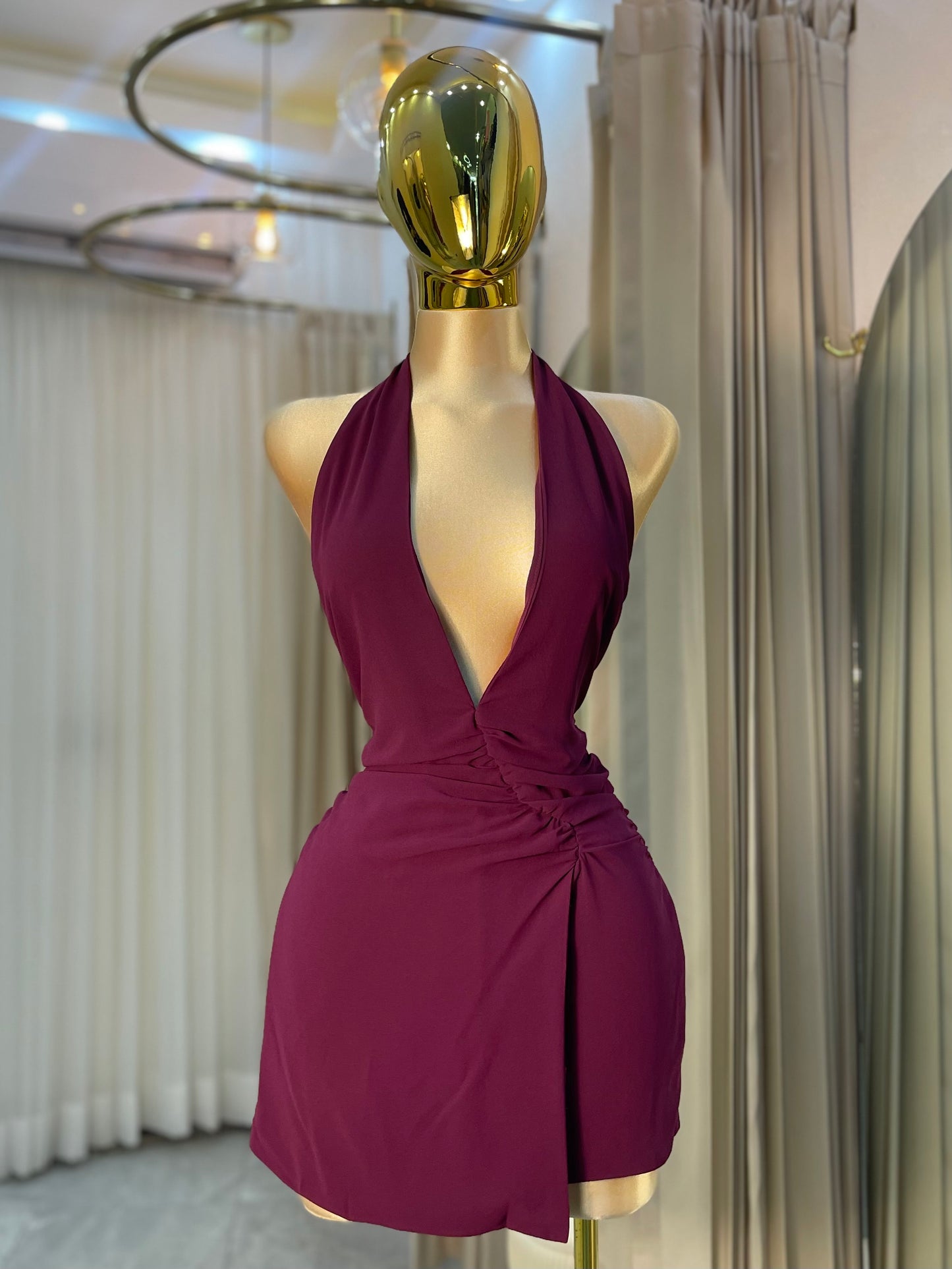 VESTIDO MINI MAGENTA CUELLO V
