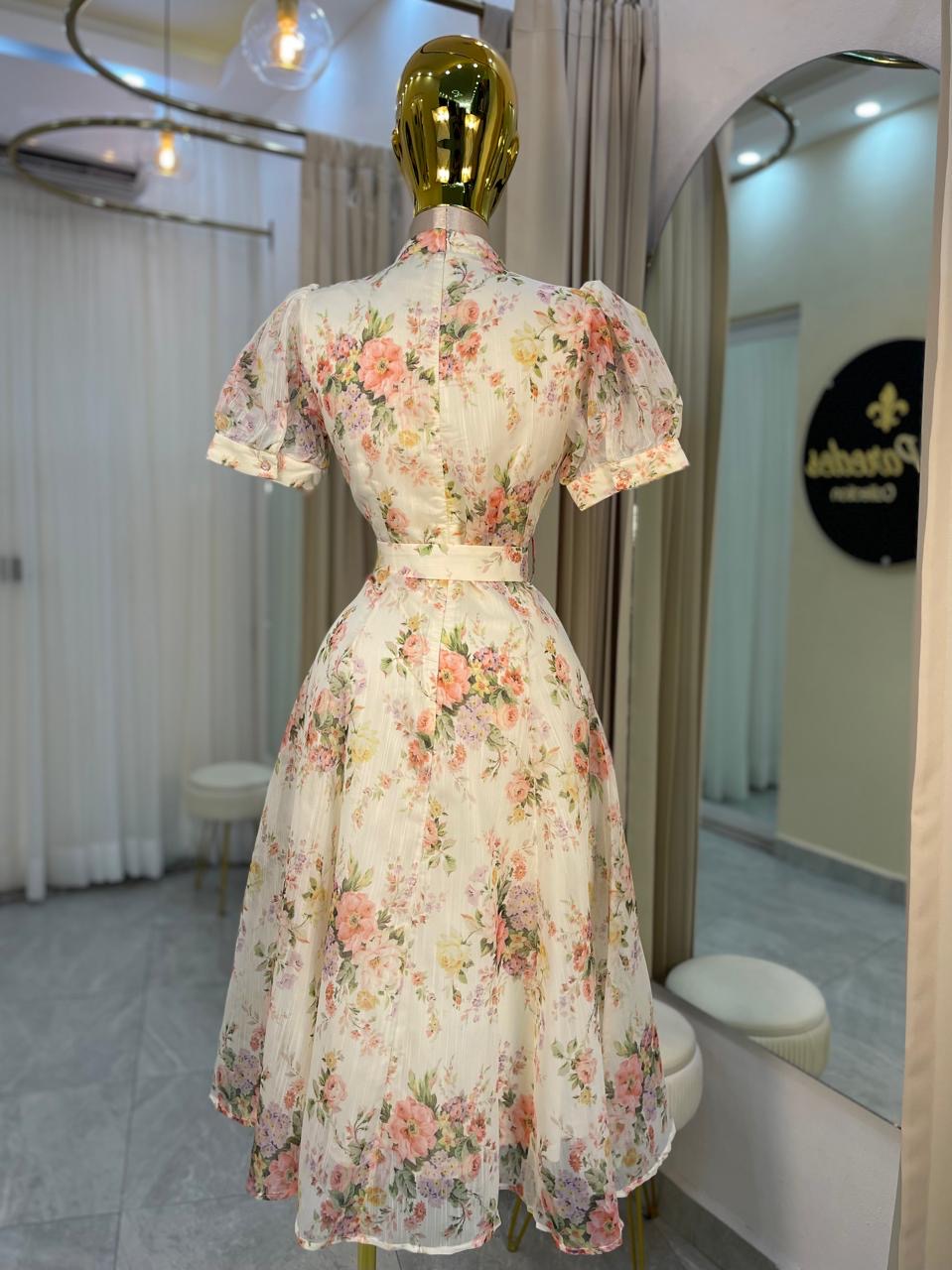 VESTIDO MIDI EST. FLORES MANGA