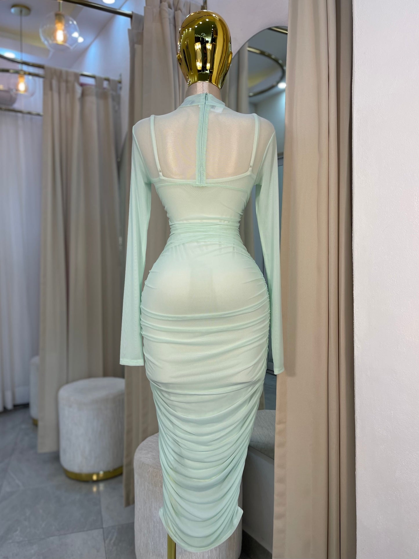 VESTIDO MIDI MESH MANGA LARGA