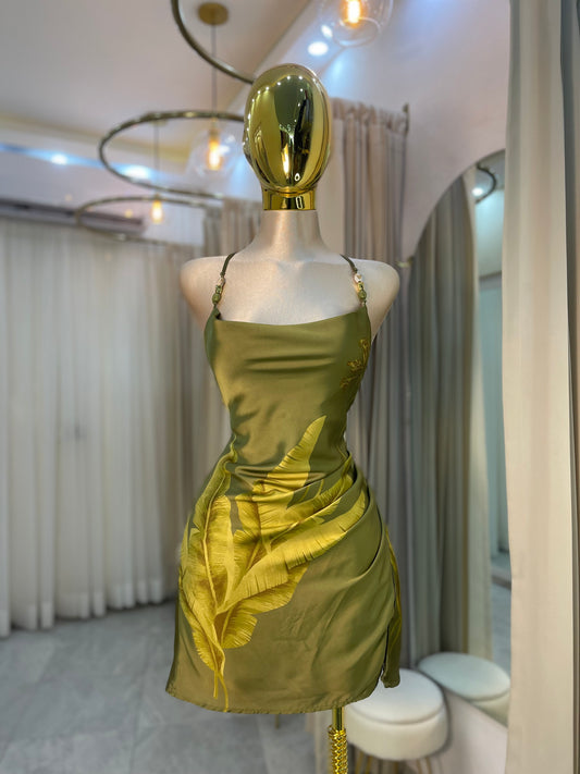 VESTIDO MINI HOJA VERDE OLIVO
