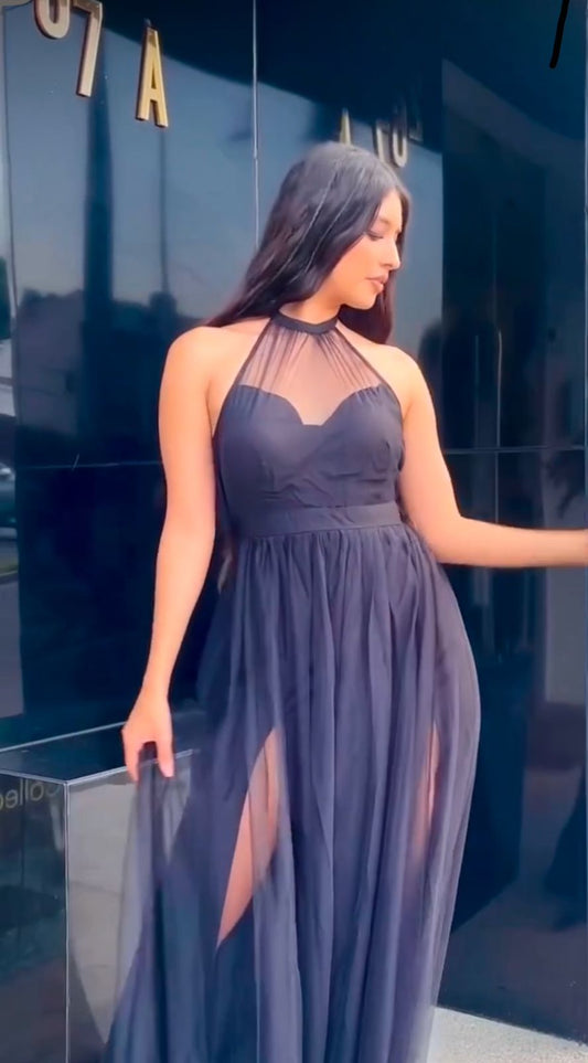 VESTIDO MAXI HALTER MESH