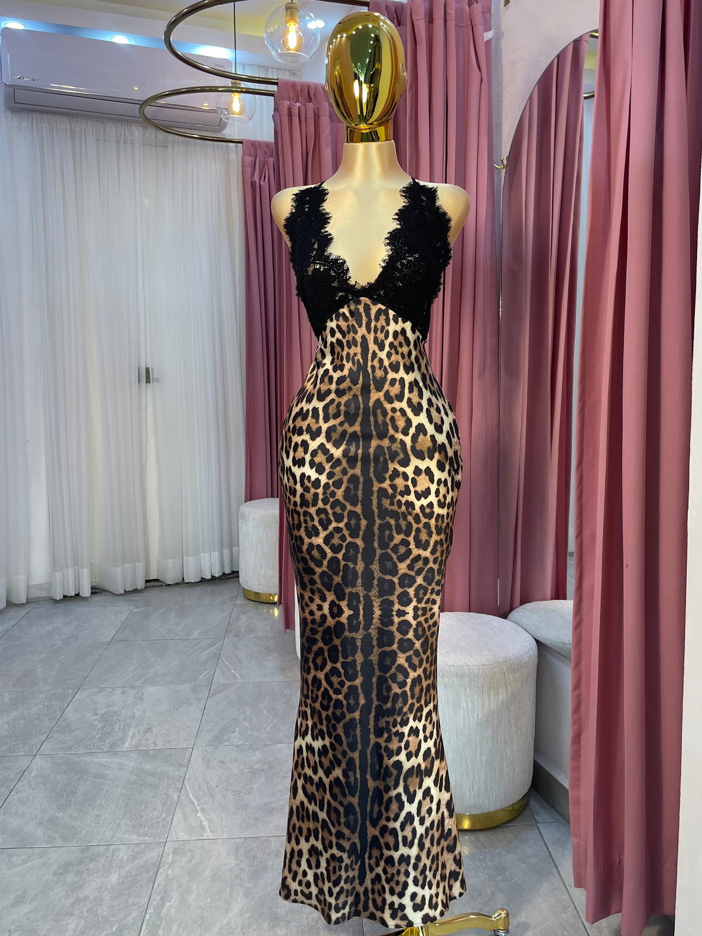 VESTIDO MAXI LEOPARDO ENCAJE