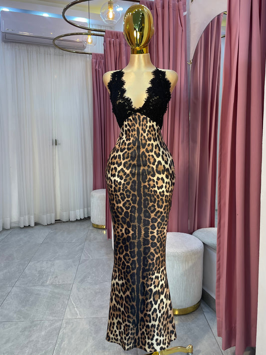 VESTIDO MAXI LEOPARDO ENCAJE