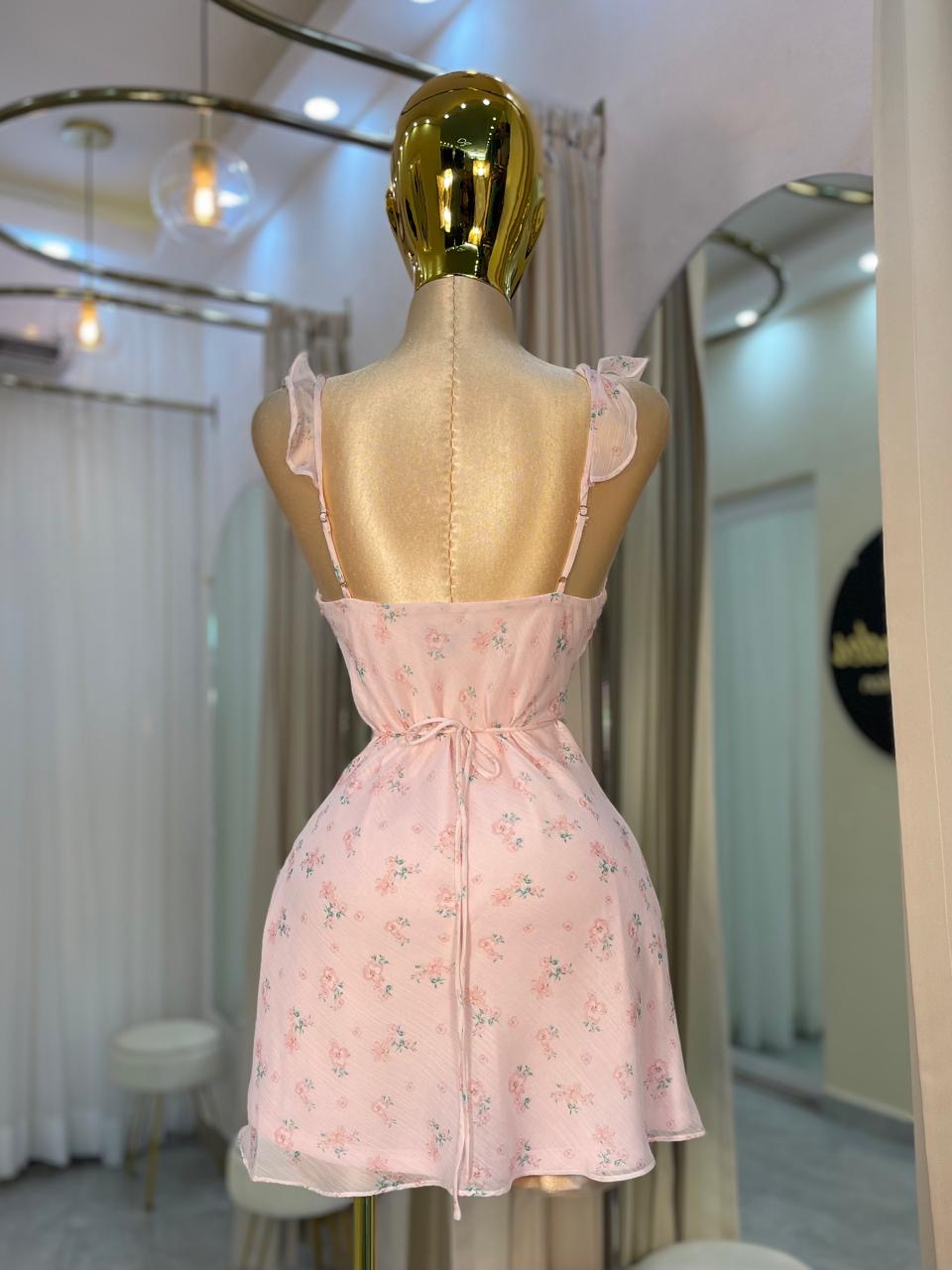VESTIDO MINI CUELLO V ROSA