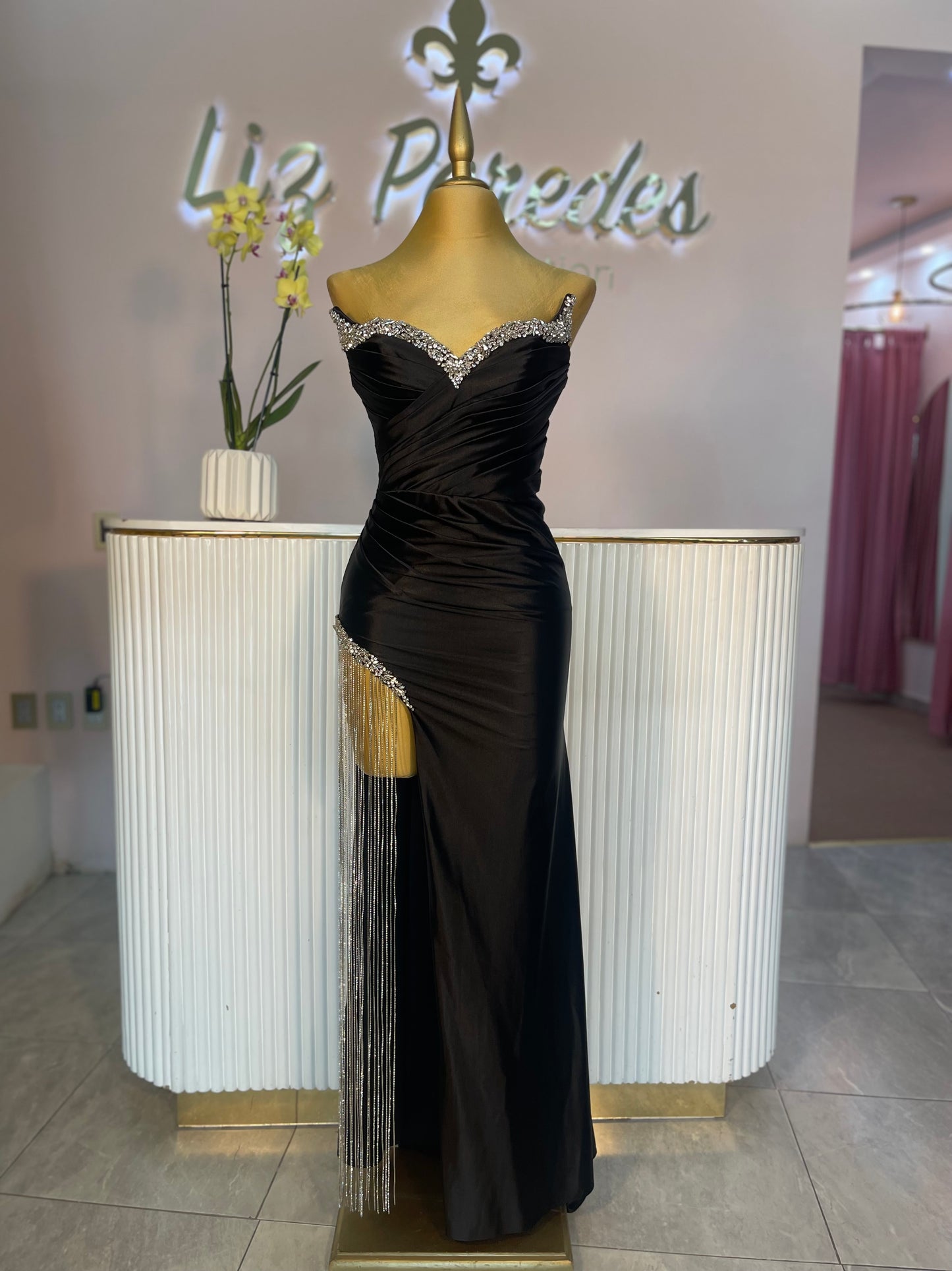 VESTIDO MAXI BLACK CORSET CRISTALES