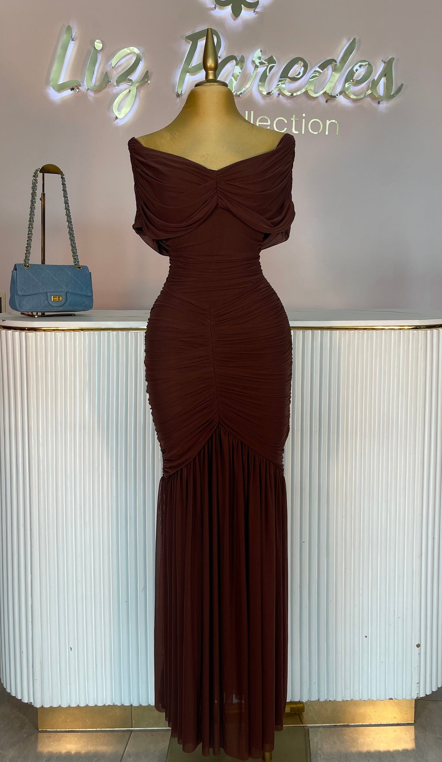 VESTIDO MAXI MESH OFF SHOULDER