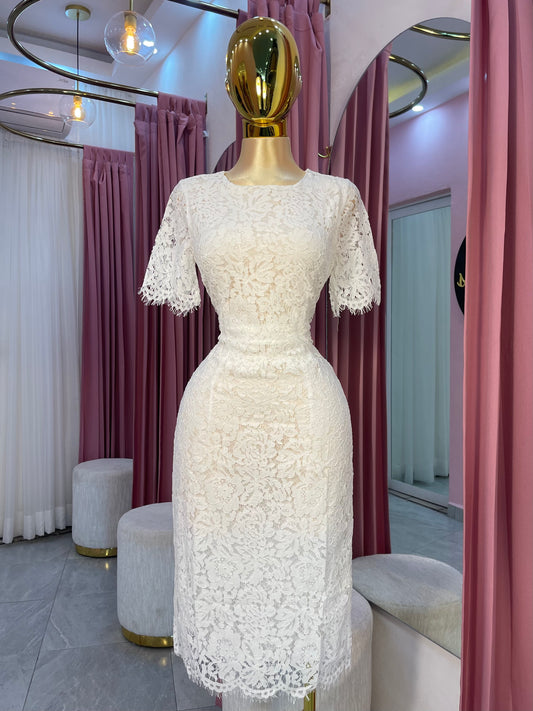 VESTIDO MIDI ENCAJE CUELLO REDONDO