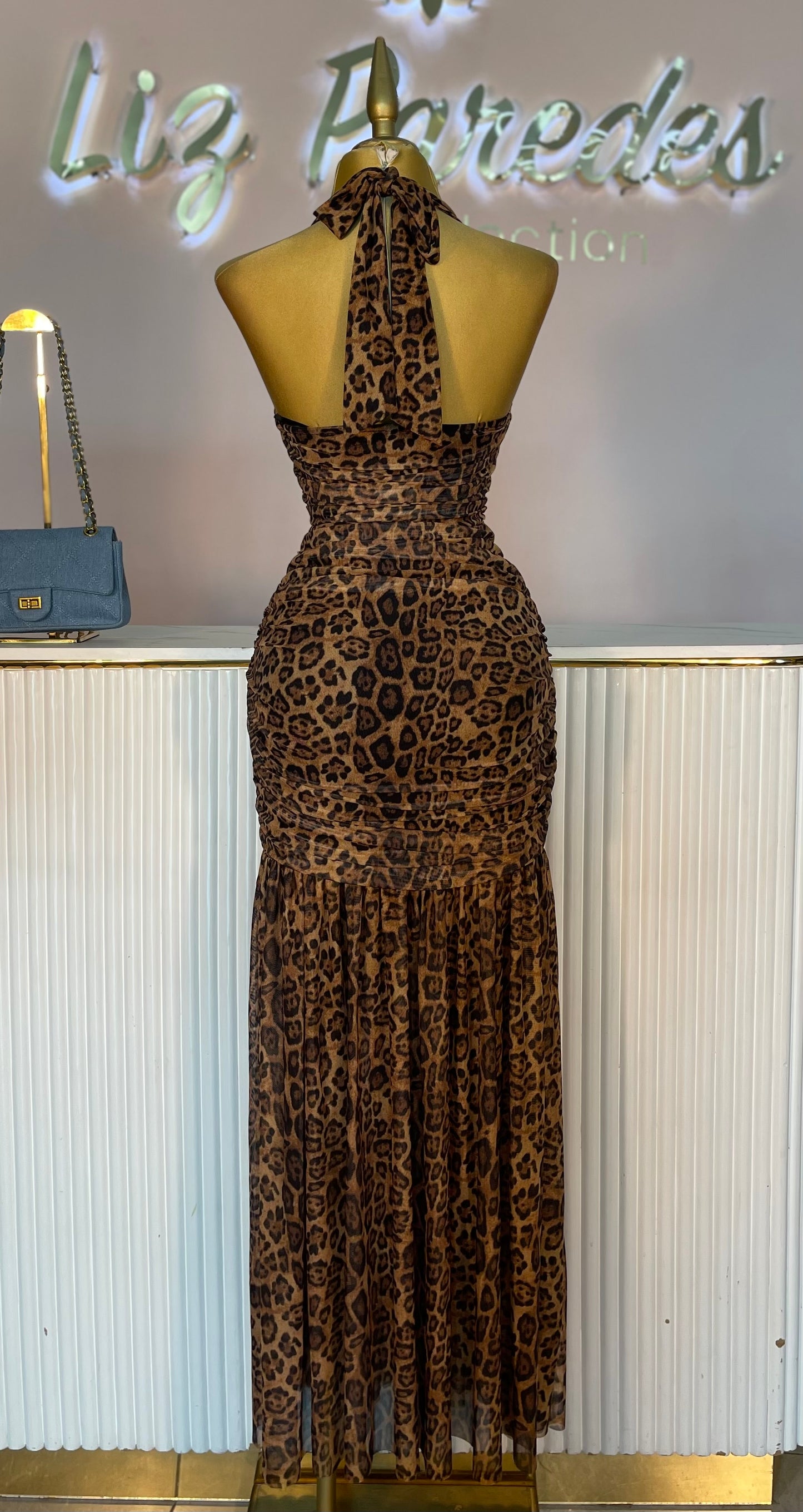 VESTIDO MAXI HALTER LEOPARDO