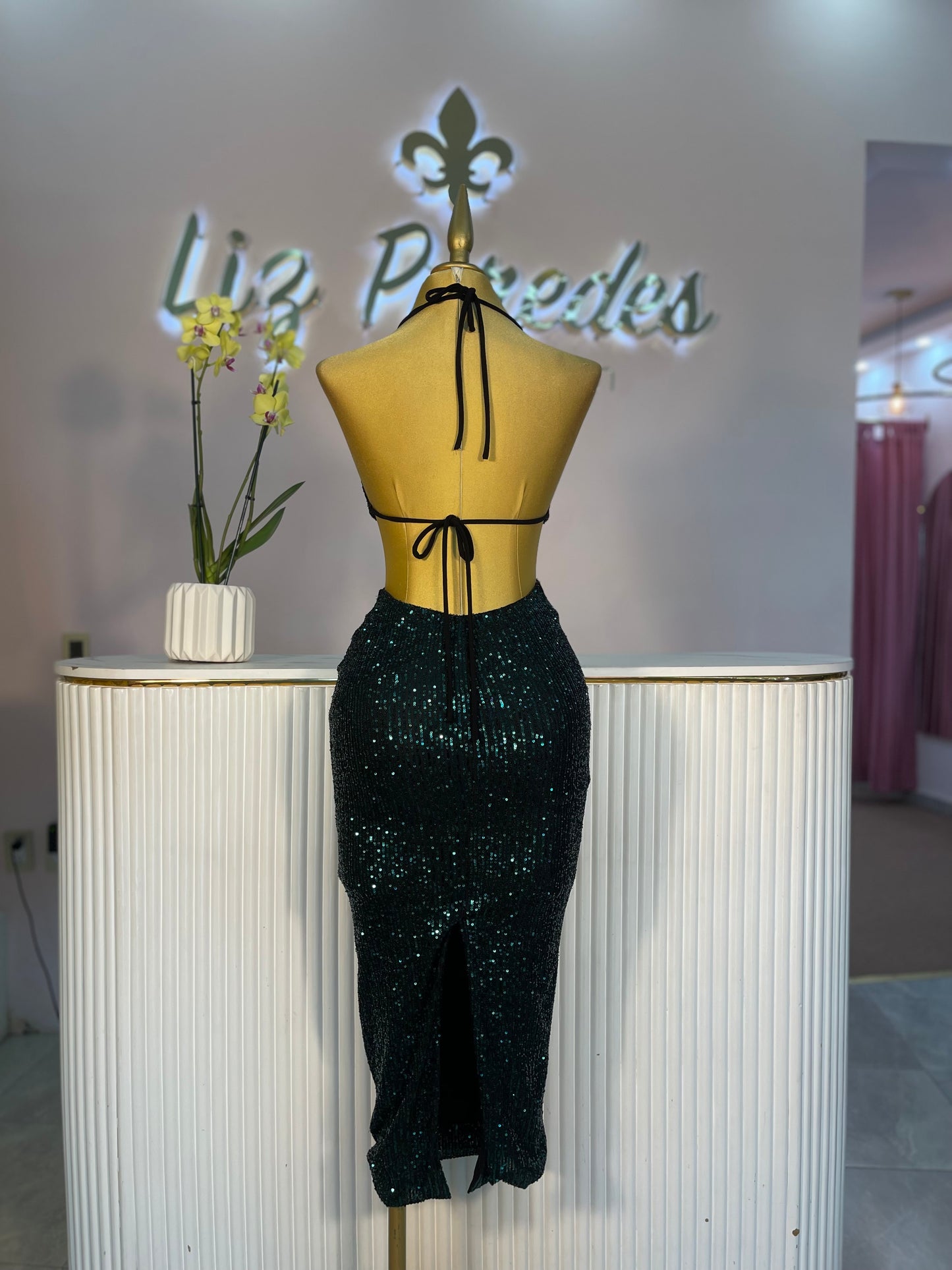 VESTIDO LENTEJUELA VERDE
