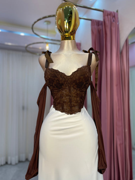 TOP CORSET ENCAJE CAFÉ