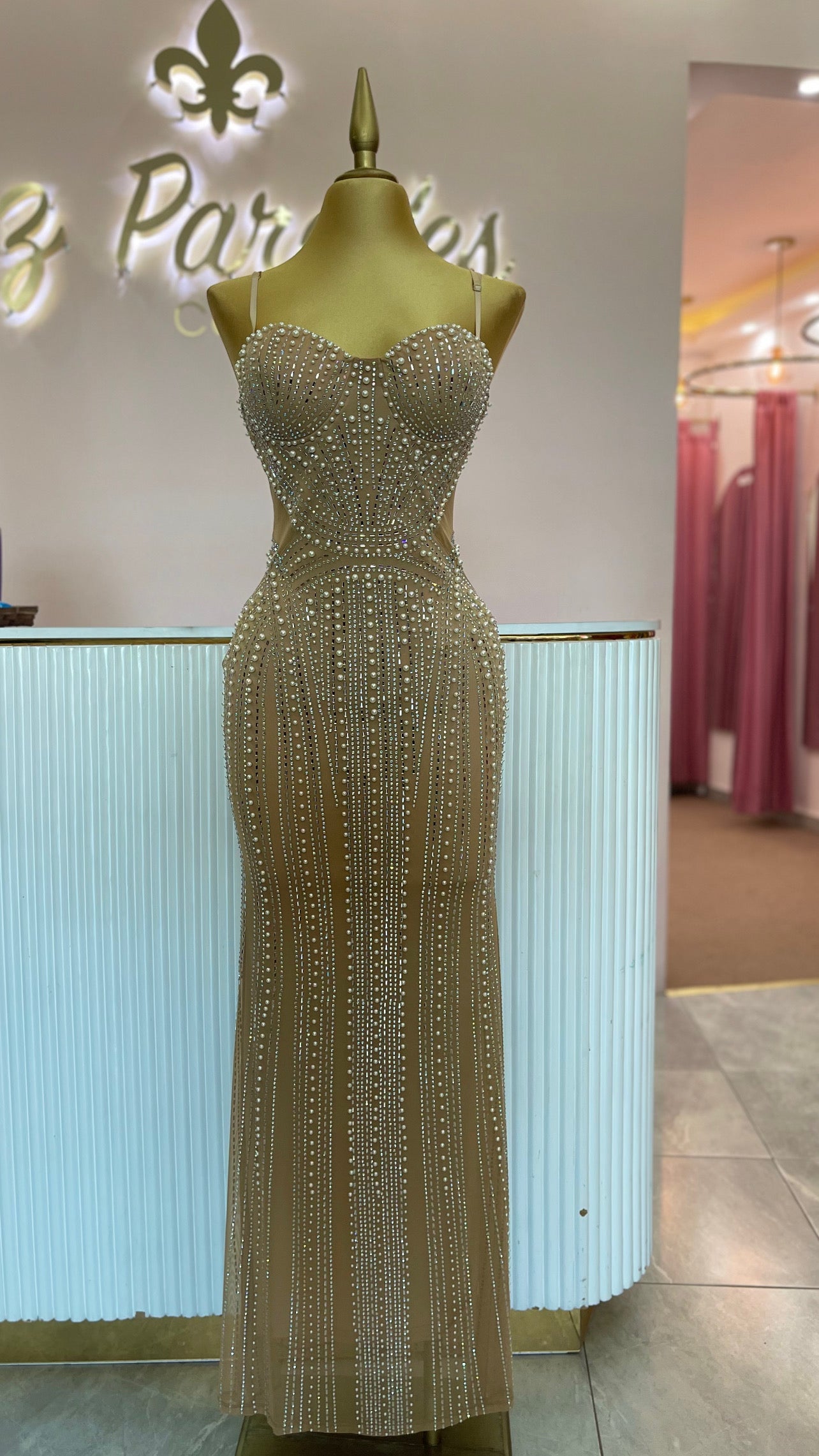 VESTIDO MAXI CRISTALES COPAS