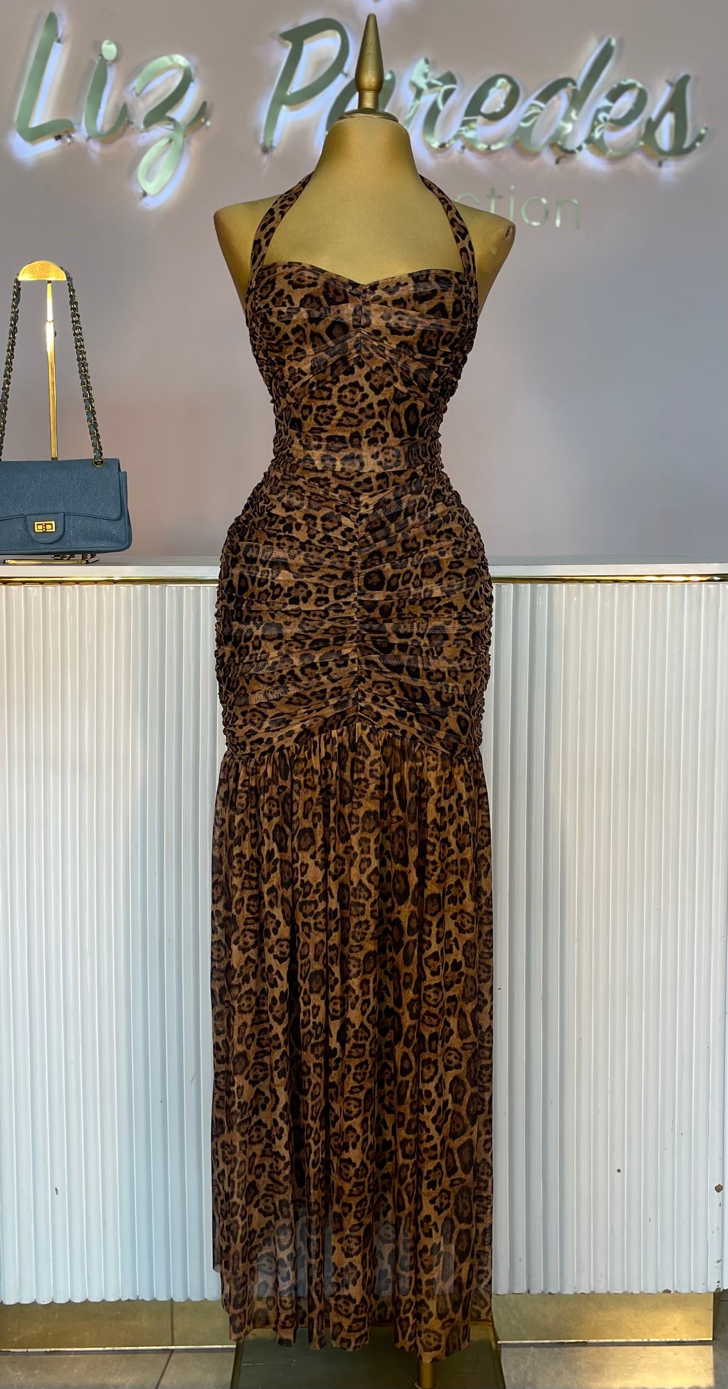 VESTIDO MAXI HALTER LEOPARDO