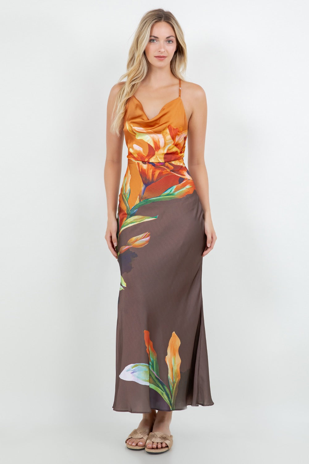 VESTIDO MAXI SATÉN BROWN M