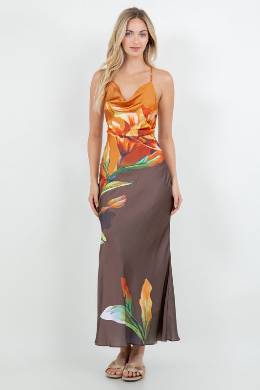 VESTIDO MAXI SATÉN BROWN M