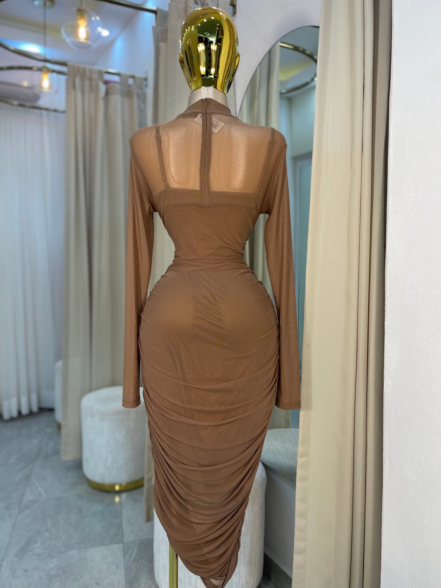 VESTIDO MIDI MESH MANGA LARGA
