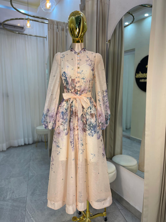 VESTIDO MAXI MANGA LARGA CRISTALES