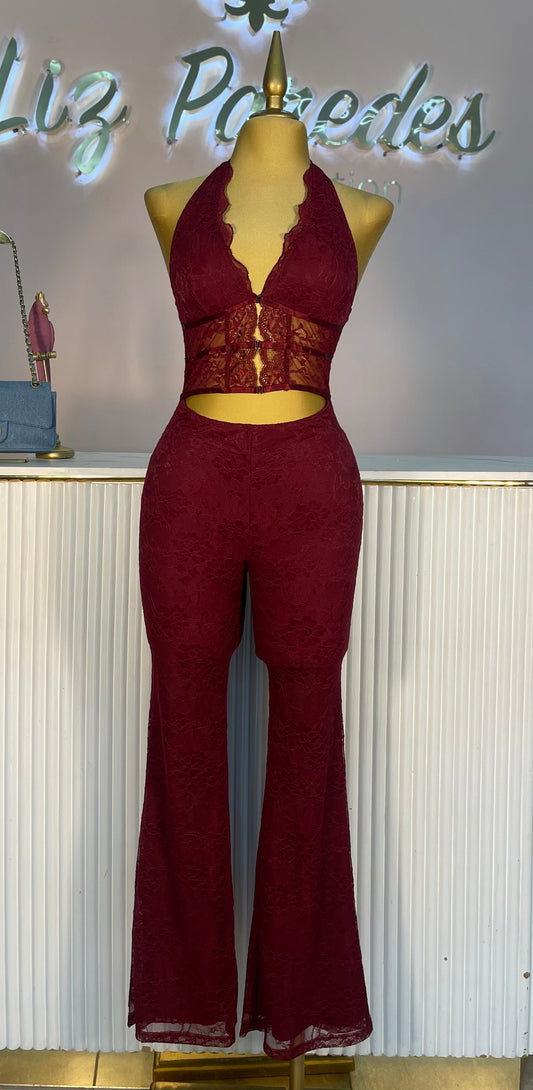 JUMPSUIT ENCAJE TINTO