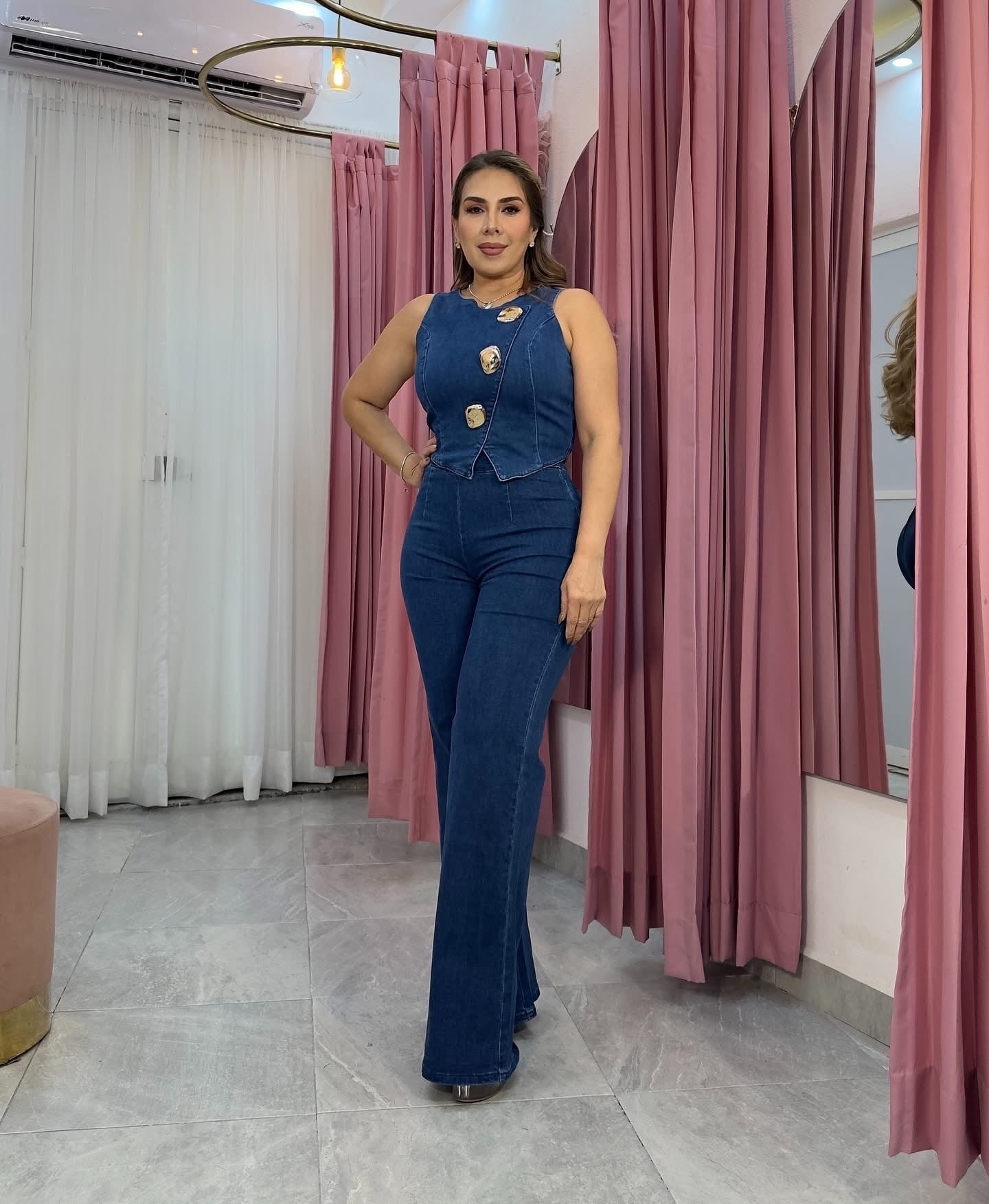 SET DENIM BOTONES DORADOS