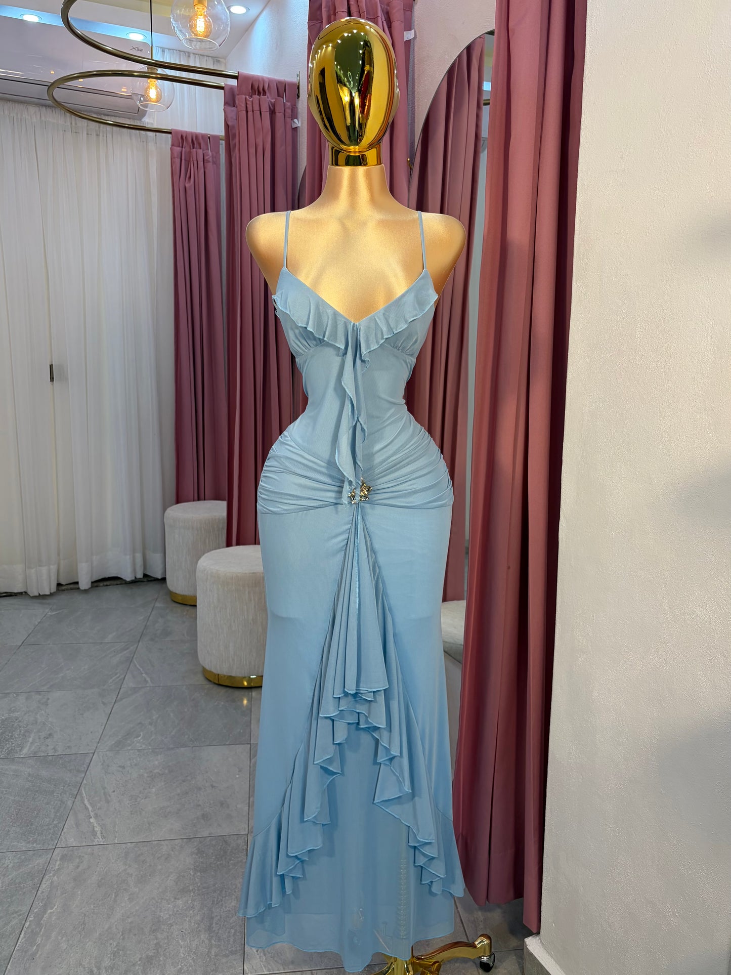 VESTIDO MAXI MESH BABY BLUE
