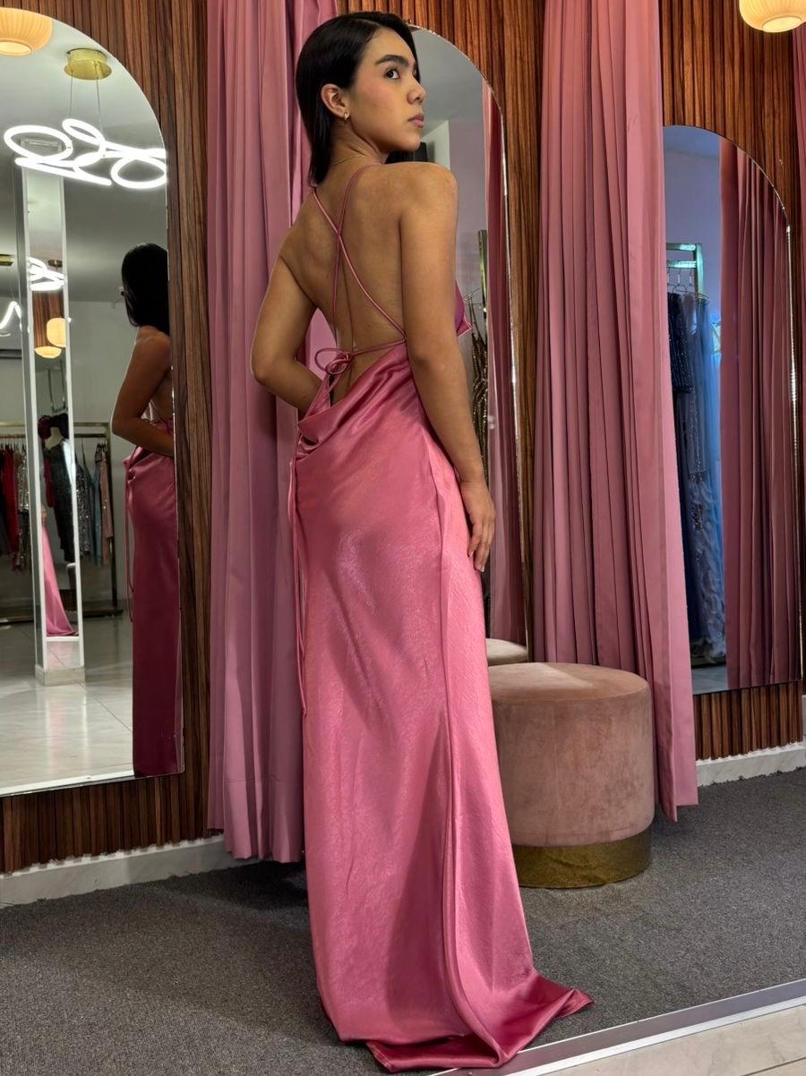 VESTIDO SATIN ESCOTE TIRAS MF23066