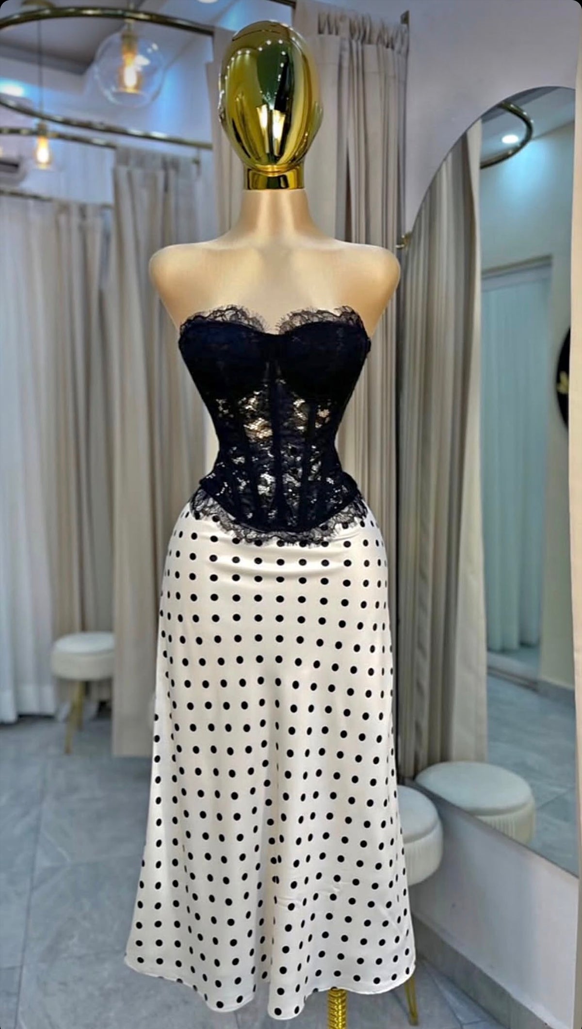 FALDA MAXI SATIN POLKA DOTS