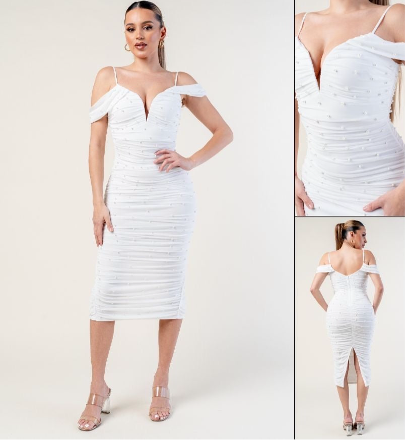 VESTIDO PERLAS OFF SHOULDER