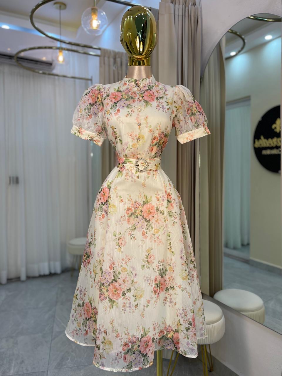 VESTIDO MIDI EST. FLORES MANGA