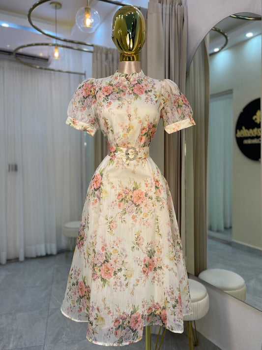 VESTIDO MIDI EST. FLORES MANGA