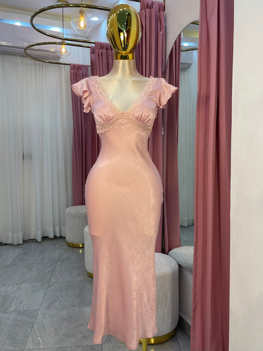 VESTIDO MIDI LENCERO ROSA