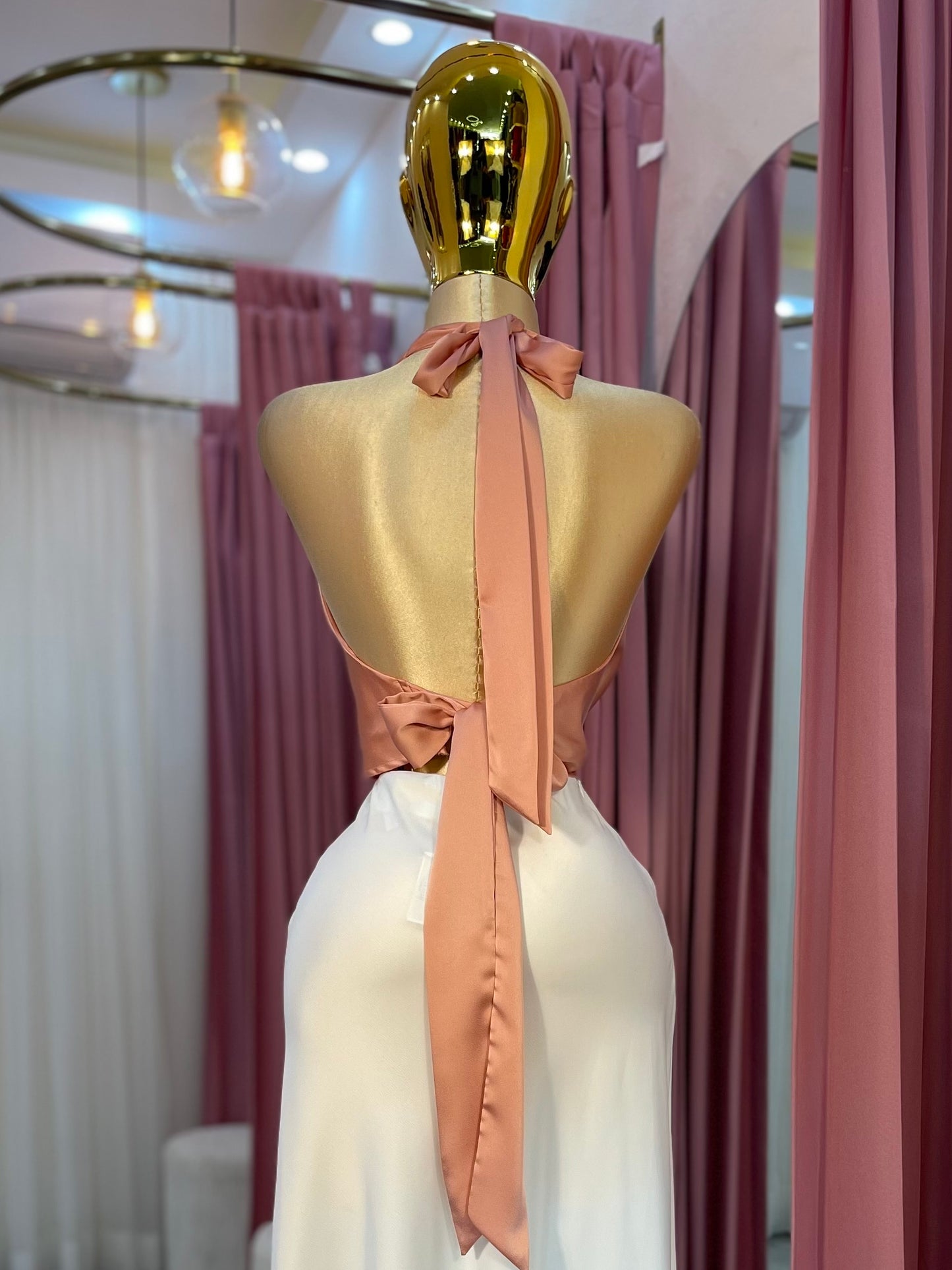 TOP HALTER SATÉN CORAL