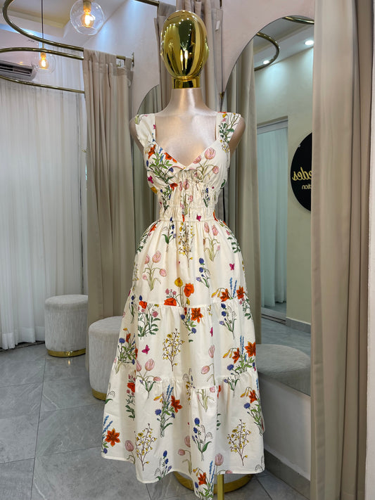 VESTIDO MIDI CAMPESINO FLORES