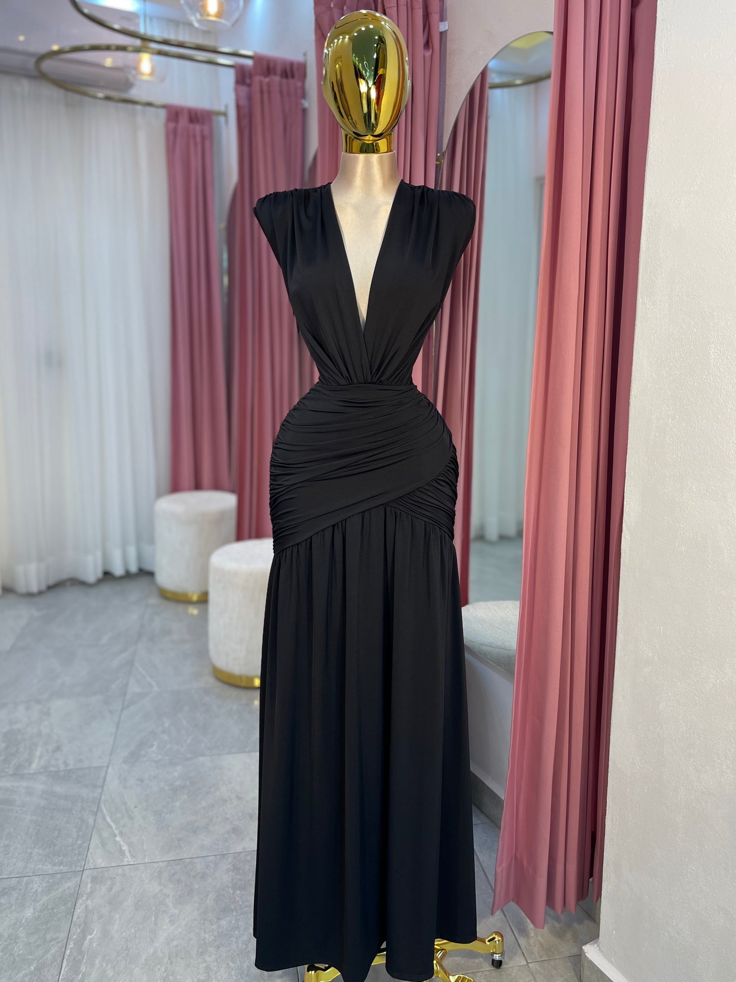 VESTIDO MAXI LICRA HOMBRERAS NEGRO